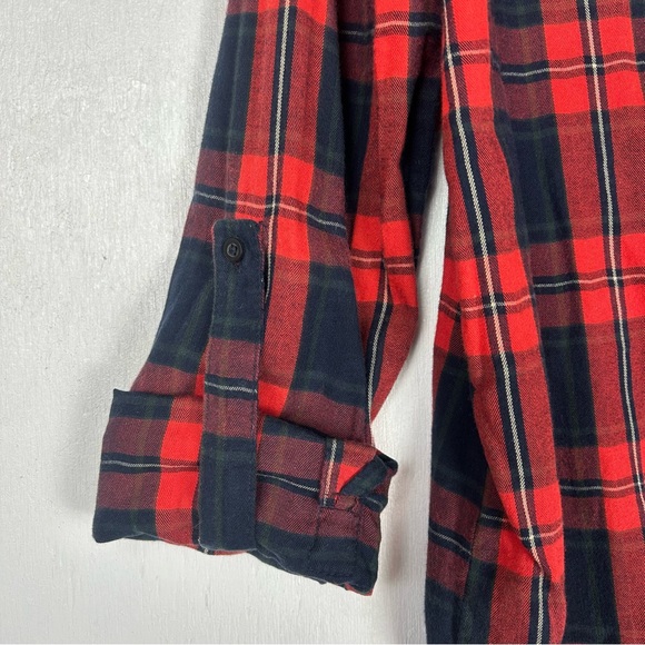 Zara | Trafaluc roll tab long sleeve button up plaid red multicolor shirt top - Picture 10 of 16